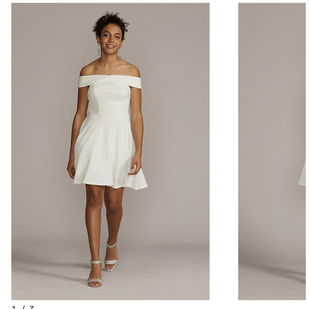 David's Bridal Off The Shoulder Mini Dress
